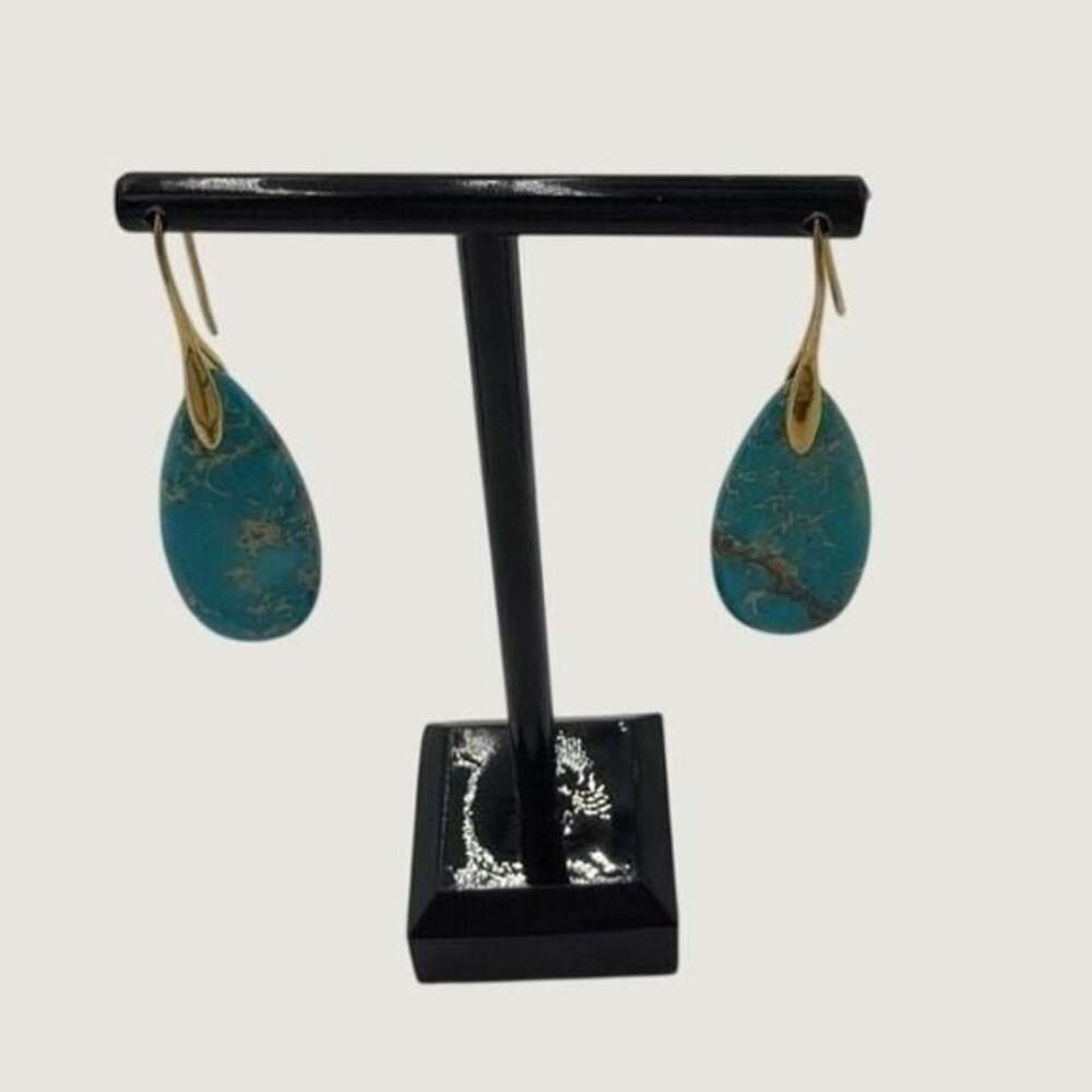 Gold Tone Turquoise Teardrop Dangle Earrings Bohemian‎ French Hook Drop Jewelry